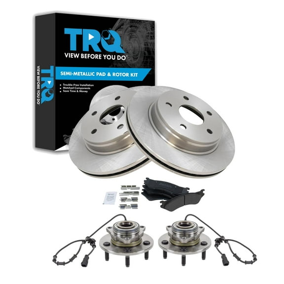 TRQ Front Brake Pad & Rotor Kit Brake Pads Brake Rotor Wheel Hub Bearing Assembly Semi-Metallic Fits Select 2003-2005 Dodge Ram 1500