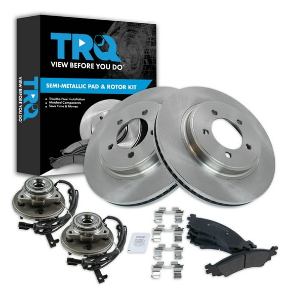 TRQ Front Brake Pad & Rotor Kit Brake Pads Brake Rotor Wheel Hub Bearing Assembly Semi-Metallic Fits Select 2006-2010 Ford Explorer 2007-2010 Explorer Sport Trac Mercury Mountaineer