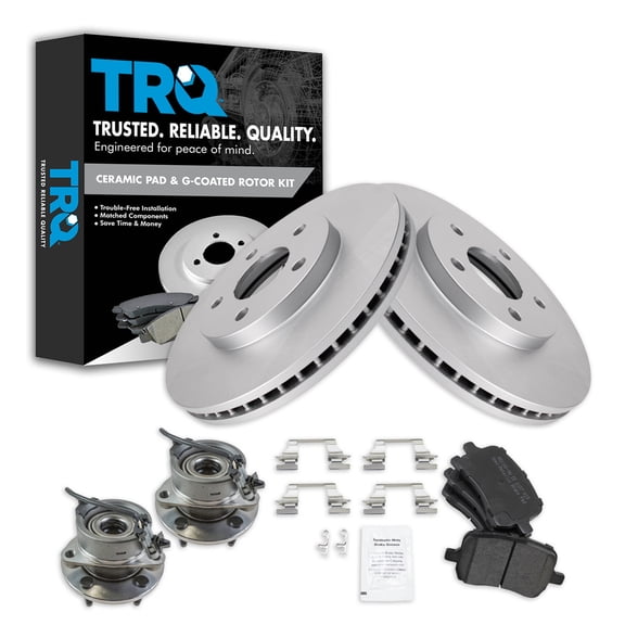 TRQ Front Brake Pad and Rotor Set Semi Metallic G Coated Rotors Wheel Hub Bearing Fits 2006-2011 Chevrolet HHR