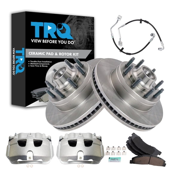 TRQ Front Brake Pad & Rotor Kit Ceramic Fits 2008-2014 Ford E-150 E-250 2008-2018 E-350 Super Duty E-450 Super Duty