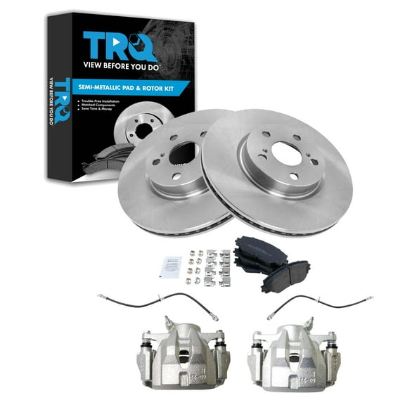 TRQ Front Brake Pad & Rotor Kit Brake Caliper Brake Hose Brake Pads Brake Rotor Semi-Metallic Fits Select 2009-2010 Pontiac Vibe 2009-2018 Toyota Corolla 2009-2013 Matrix