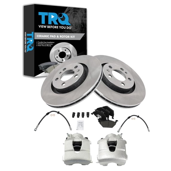 TRQ Front Brake Pad & Rotor Kit Brake Caliper Brake Hose Brake Pads Brake Rotor Ceramic Fits Select 1998-2010 Volkswagen Beetle 2000-2006 Golf 1999-2005 Jetta