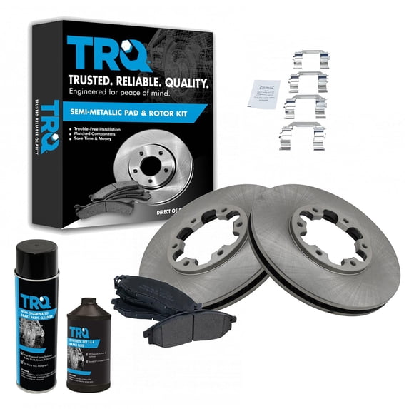 TRQ Front Brake Pad & Rotor Kit w/Fluids for 00-04 Frontier Xterra Pickup Truck BKA15684