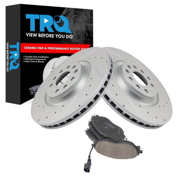TRQ Front Brake Pad and Rotor Set Ceramic Coated Rotors Fits 2019-2020 Audi A3 Quattro 2019-2021 Q3 Volkswagen Arteon 2015-2020 S3 2013-2016 CC 2015-2020 Golf R GTI 2019-2021 Jetta Tiguan