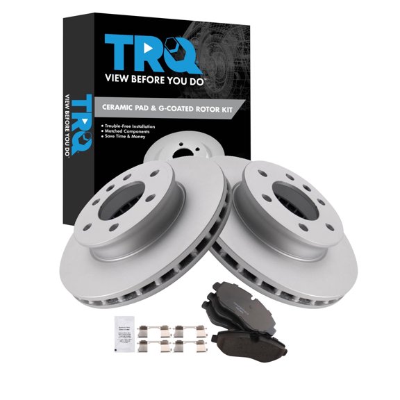 TRQ Front Brake Pad and Rotor Set Ceramic G Coated Rotors Fits 2007-2009 Dodge Sprinter 2500 2007-2016 Freightliner 2010-2018 Mercedes-Benz Sprinter 2500