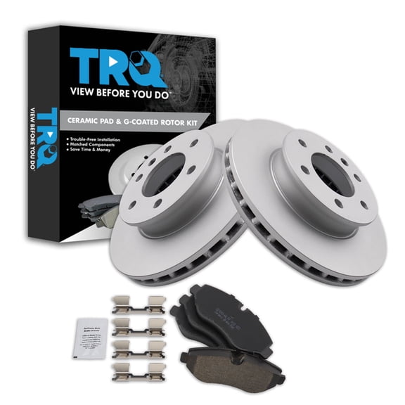 TRQ Front Brake Pad and Rotor Set Ceramic G Coated Rotors Fits 2007-2009 Dodge Sprinter 2500 2007-2016 Freightliner 2010-2018 Mercedes-Benz Sprinter 2500
