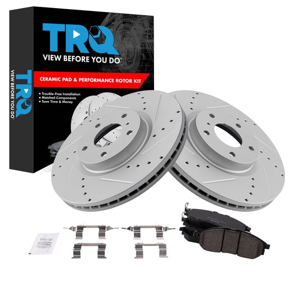 TRQ Front Brake Pad and Rotor Set Semi Metallic Coated Fits 2005-2015 Infiniti G35 2006-2013 M35 M45 2008-2013 EX35 G37 2014-2017 QX70 2006-2009 Nissan 350Z 2009-2020 370Z 2011-2014 Murano