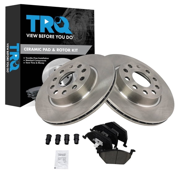 TRQ Front Brake Pad and Rotor Set Ceramic 280 mm Vented Rotors Fits 2011-2014 Volkswagen Jetta