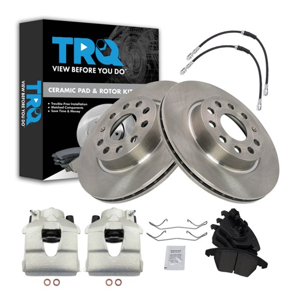 TRQ Front Brake Pad and Rotor Set Ceramic 280mm Rotors Calipers Hoses Fits 2011 Audi A3 Quattro