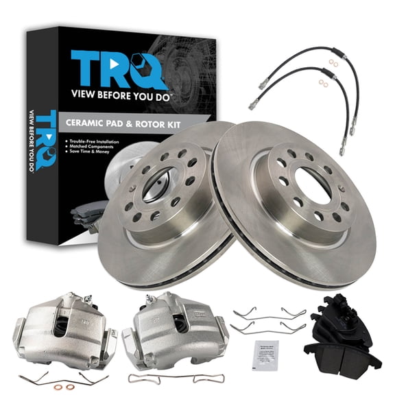 TRQ Front Brake Pad and Rotor Set Ceramic 280mm Vented Rotors Calipers Fits 2012-2017 Volkswagen Jetta