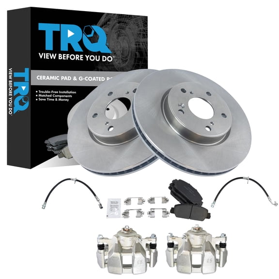 TRQ Front Brake Pad and Rotor Set Ceramic Calipers Hoses Fits 2015 Honda Accord Sport