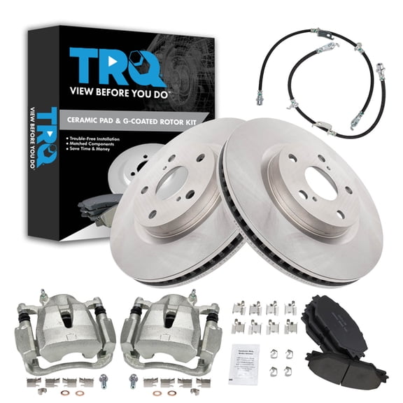 TRQ Front Brake Pad and Rotor Set Ceramic Coated Rotors Calipers Fits 2006-2012 Toyota RAV4 2016-2019 Mirai 2016-2018 RAV4 Japan Built
