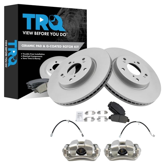 TRQ Front Brake Pad and Rotor Set Ceramic Coated Rotors Calipers Fits 2015 Honda Accord Sport