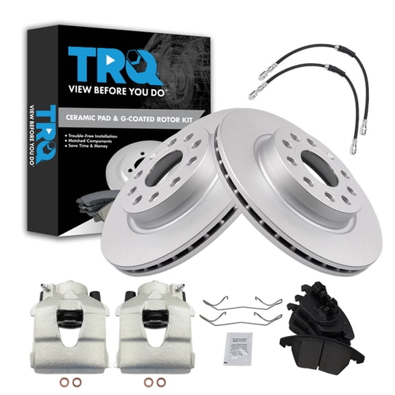 TRQ Front Brake Pad and Rotor Set Ceramic G Coated 280mm Rotors Calipers Hoses Fits 2011 Audi A3 Quattro