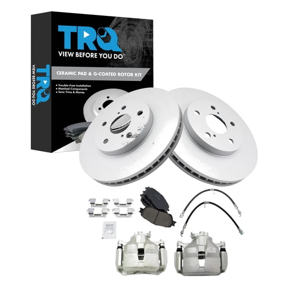 TRQ Front Brake Pad and Rotor Set Ceramic G Coated Rotors Calipers Fits 2005 Toyota Camry