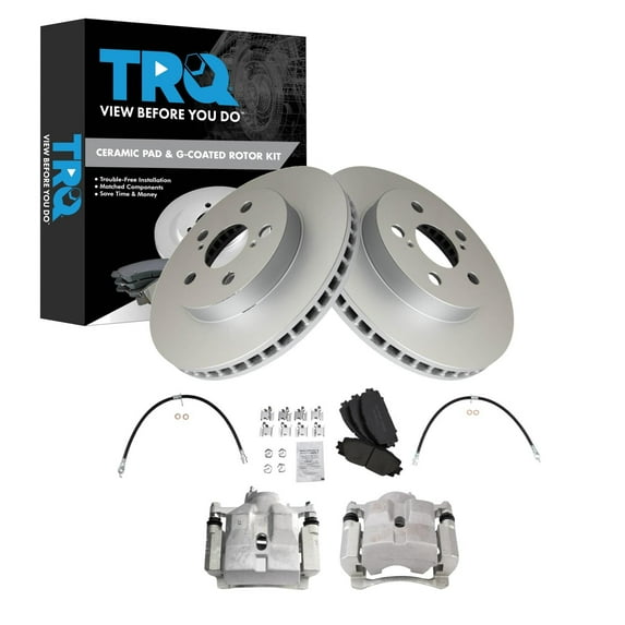 TRQ Front Brake Pad and Rotor Set Ceramic G Coated Rotors Calipers Fits 2016-2018 Toyota Prius 2018 Prius Prime