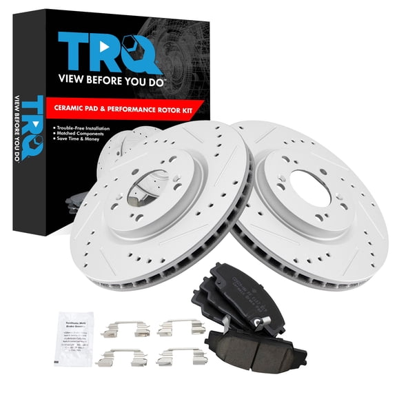 TRQ Front Brake Pad and Rotor Set Ceramic G Coated Rotors Fits 2000-2009 Honda S2000