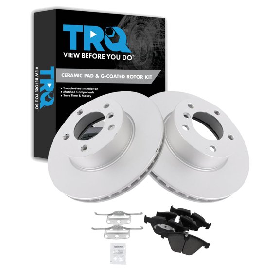 TRQ Front Brake Pad and Rotor Set Ceramic G Coated Rotors Fits 2007 BMW 328i 328xi