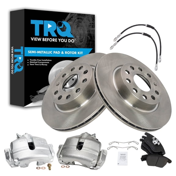 TRQ Front Brake Pad and Rotor Set Semi Metallic 280mm Rotors Calipers Hoses Fits 2013 Volkswagen GTI