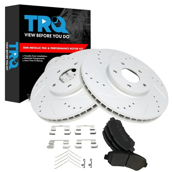 TRQ Front Brake Pad and Rotor Set Semi Metallic Coated Rotors Fits 2009-2014 2016-2021 Nissan Maxima