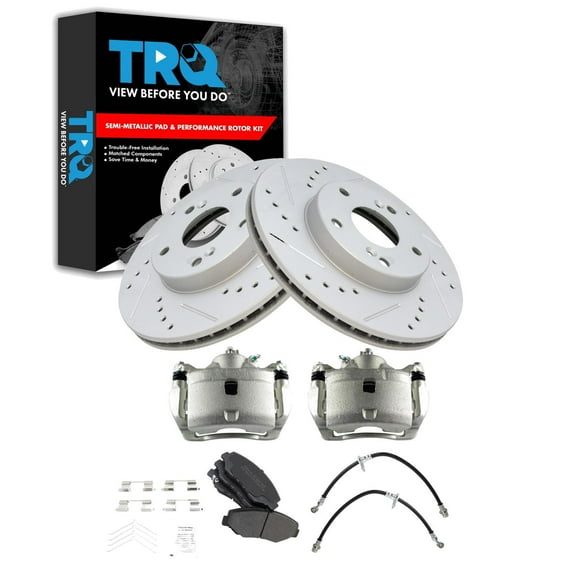 TRQ Front Brake Pad and Rotor Set Semi Metallic Drilled Slotted Calipers Fits 2003-2007 Honda Accord