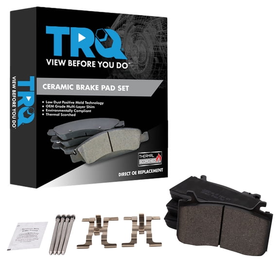 TRQ Front Brake Pads Ceramic Hardware Wear Sensor Fits 2017-2023 Alfa Romeo Giulia 2018-2021 Stelvio 2020 Stelvio 2019 Stelvio