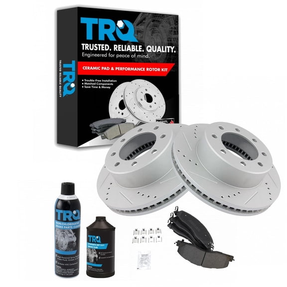 TRQ Front Brake Performance Rotor & Premium Posi Metallic Pad Kit w/Chemicals BKA21521