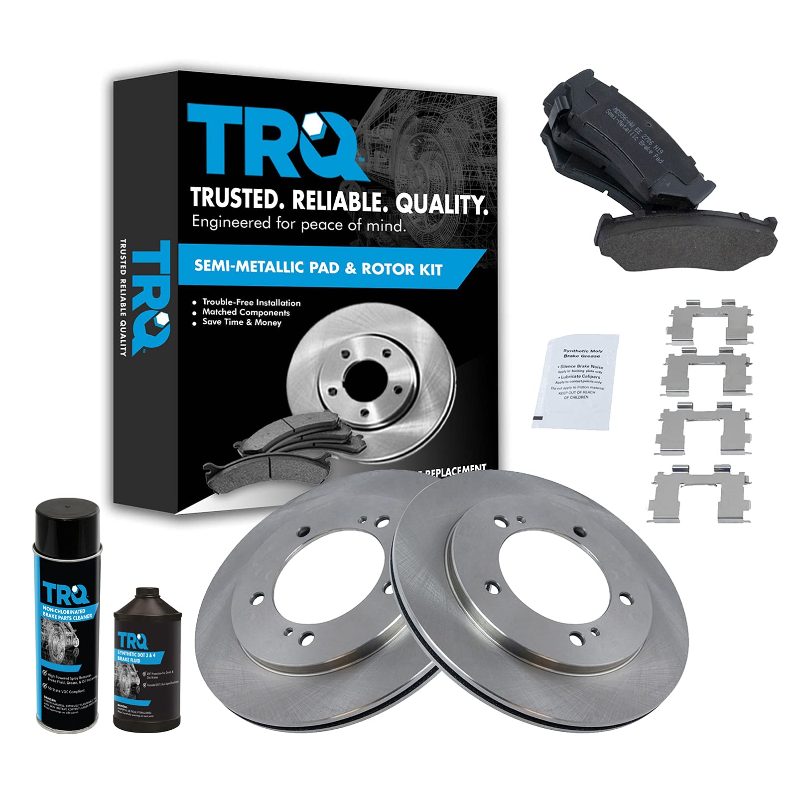 TRQ Front Brake Rotor & Semi Metallic Pad Kit w/Fluids for 99-04 ...