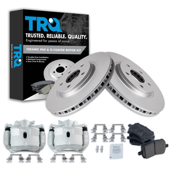 TRQ Front Brake Pad & Rotor Kit Brake Caliper Brake Pads Brake Rotor Ceramic Premium G-Coated Fits Select 2007-2012 Chevrolet Malibu 2007-2010 Pontiac G6 2007-2009 Saturn Aura