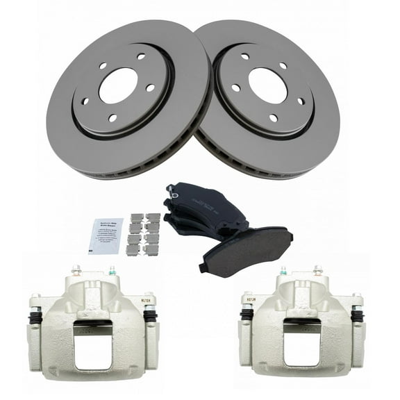 TRQ Front Ceramic Brake Pad, Coated Rotor & Caliper Kit Fits Select Dodge Caravan Routan