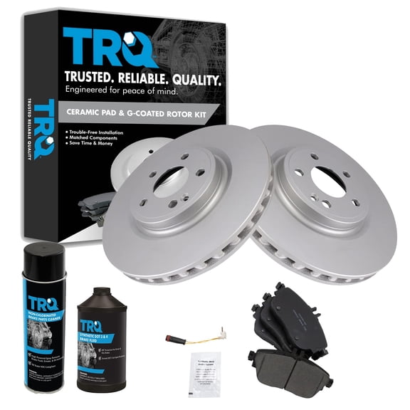 TRQ Front Ceramic Brake Pad & Coated Rotor Kit w/Chemicals for MB CLA250 GLA250 BKA24652