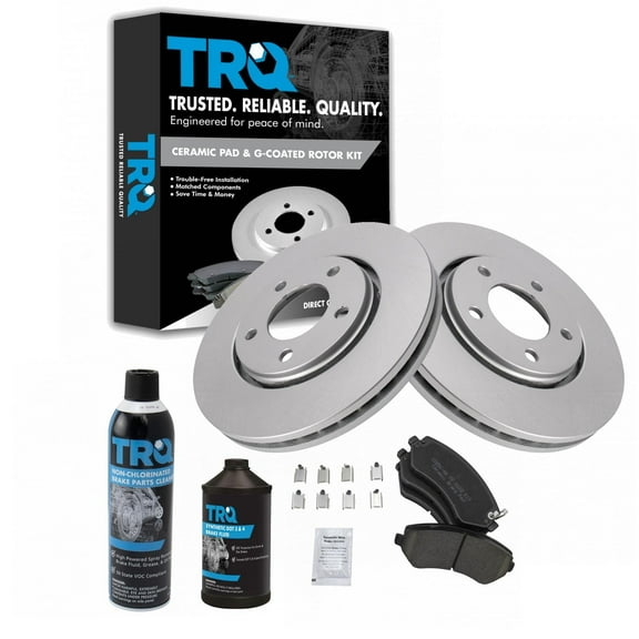 TRQ Front Ceramic Brake Pad & Coated Rotor Kit w/Fluids for Chrysler Dodge BKA23770