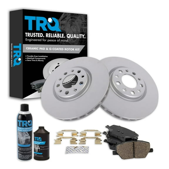 TRQ Front Ceramic Brake Pad & Coated Rotor Kit w/Fluids for Compass Renegade BKA24492
