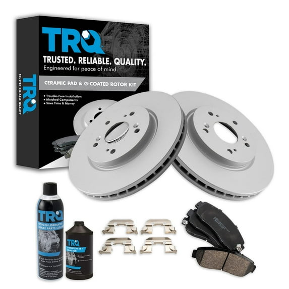 TRQ Front Ceramic Brake Pad & Coated Rotor Kit w/Fluids for Honda CR-V RDX BKA24082