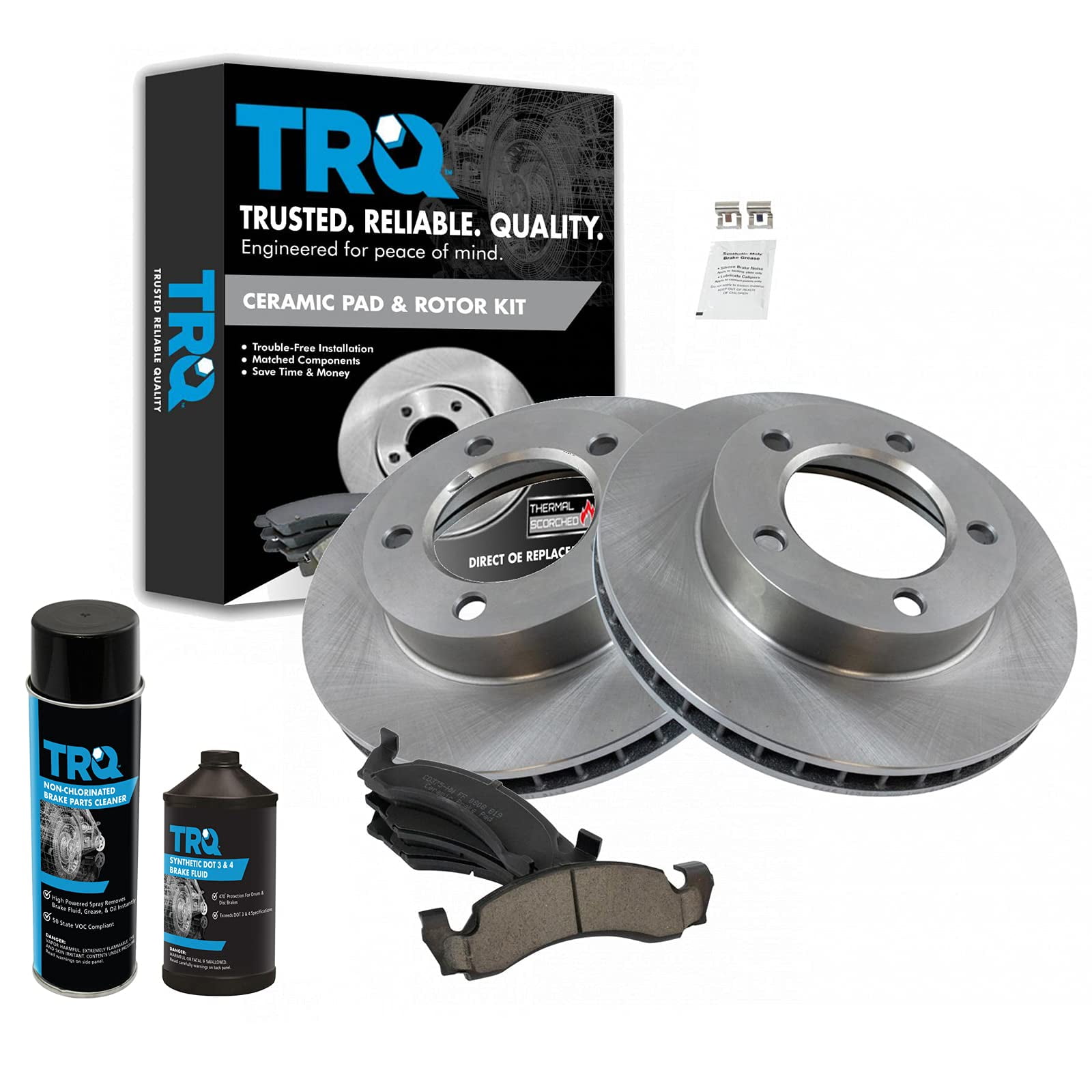 TRQ Front Ceramic Brake Pad Kit & Rotor Kit w/Chemicals BKA16211 Fits ...