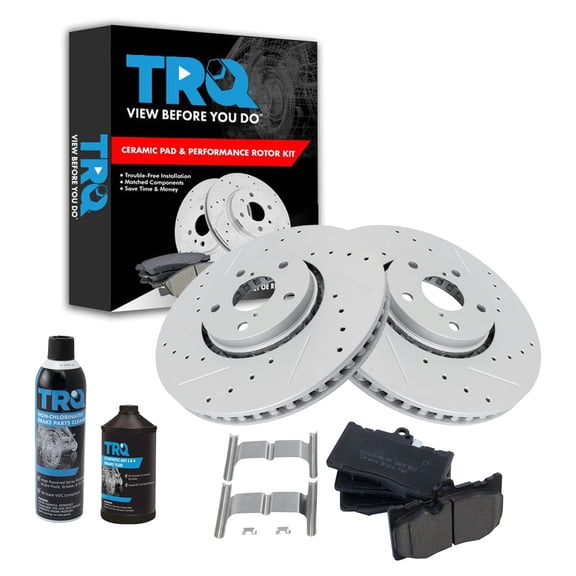 TRQ Front Ceramic Brake Pad & Performance Drilled Slotted Rotor Kit w/Chemicals BKA17383 Fits select: 2006-2011 LEXUS GS, 2006-2008 LEXUS IS