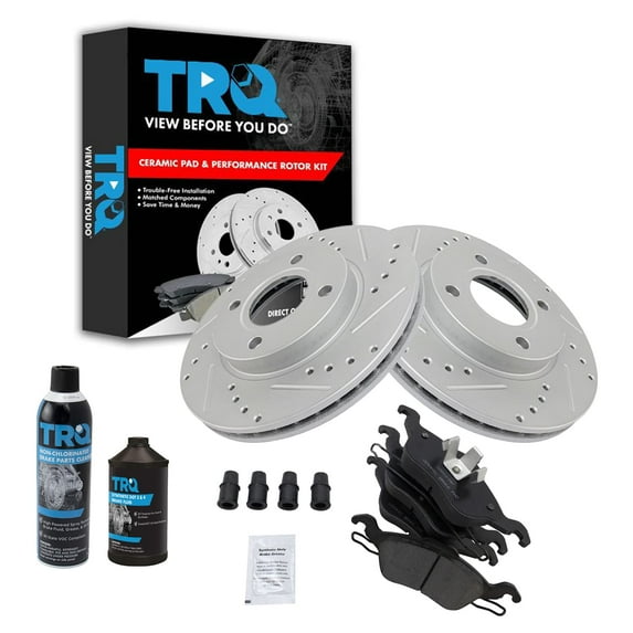TRQ Front Ceramic Brake Pad & Performance Rotor Kit w/Chemicals BKA15597
