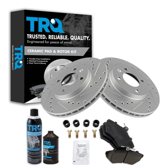TRQ Front Ceramic Brake Pad & Performance Rotor Kit w/Fluids for VW Jetta BKA21436 Fits select: 1996-1999 VOLKSWAGEN JETTA, 1997-2002 VOLKSWAGEN CABRIO