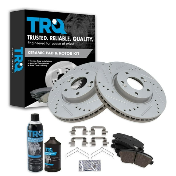 TRQ Front Ceramic Brake Pad & Performance Rotor Kit w/Fluids for Kia Forte BKA21606