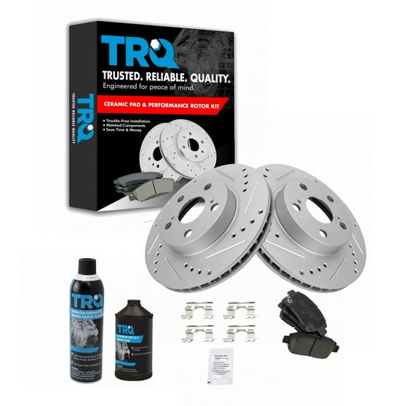 TRQ Front Ceramic Brake Pad Performance Rotor Kit w/ Fluids for Toyota Prius BKA20747