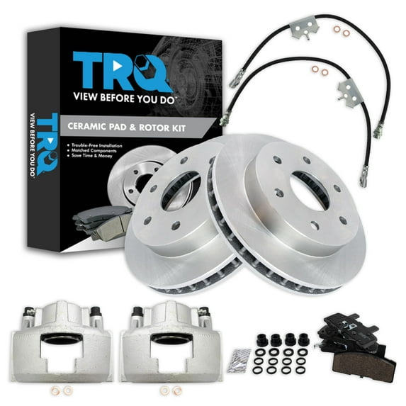 TRQ Front Brake Pad & Rotor Kit Brake Caliper Brake Hose Brake Pads Brake Rotor Ceramic Fits Select 1997-1998 Chevrolet K2500 1997 GMC