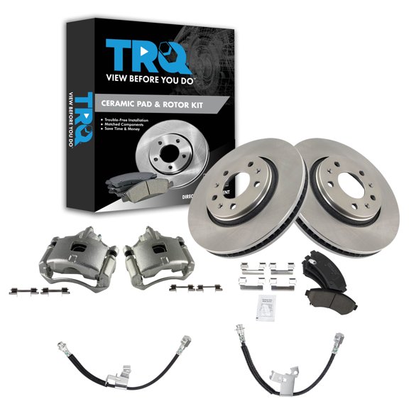 TRQ Front Brake Pad & Rotor Kit Brake Caliper Brake Hose Brake Pads Brake Rotor Ceramic Fits Select 2003-2004 Cadillac Seville