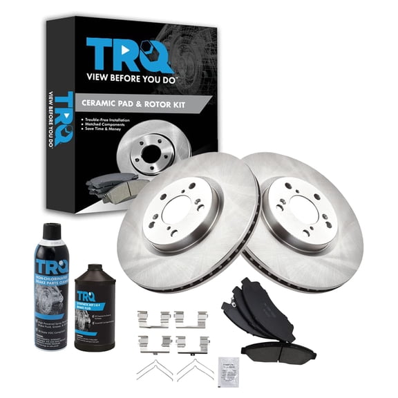 TRQ Front Ceramic Brake Pad & Rotor Kit w/Chemicals for Honda Pilot SUV BKA16171