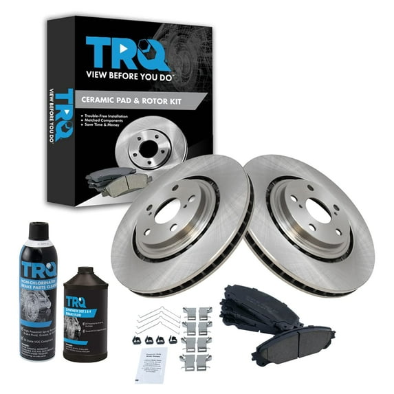 TRQ Front Ceramic Brake Pad & Rotor Kit w/Chemicals for Toyota Lexus BKA16053 Fits select: 2008-2019 TOYOTA HIGHLANDER, 2011-2020 TOYOTA SIENNA