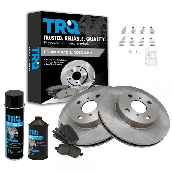 TRQ Front Ceramic Brake Pad & Rotor Kit w/Fluids for 98-02 Chevy Prizm Corolla BKA16622