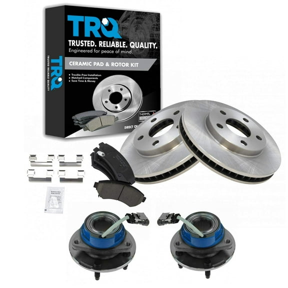 TRQ Front Ceramic Brake Pad Rotor & Wheel Bearing Hubs Kit w/Chemicals for GM BKA17043 Fits select: 2000-2005 BUICK LESABRE, 1997-2005 BUICK CENTURY