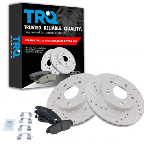 TRQ Front Ceramic Brake Pads & Cross Drilled Rotors For Honda Civic BKA12132 Fits select: 2006-2009 HONDA CIVIC LX, 2010-2011 HONDA CIVIC VP