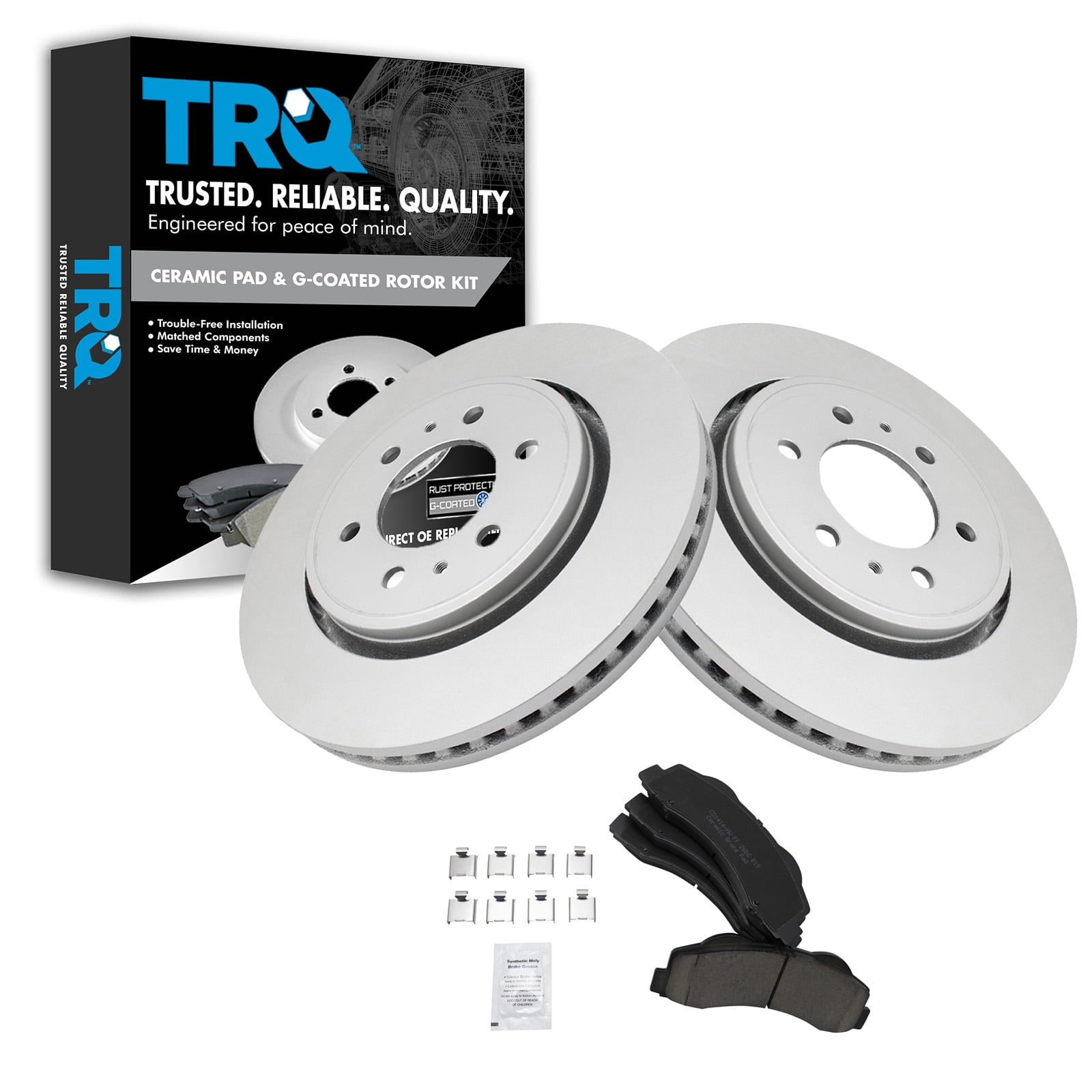 TRQ Front Ceramic Brake Pads & GCoated Rotors Kit for F150 Expedition