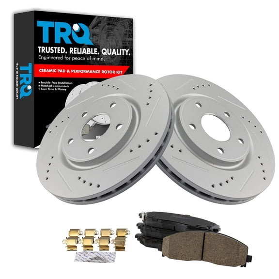 TRQ Front Ceramic Brake Pads & Performance Rotor Kit Fits Select Chrysler Dodge Ram VW