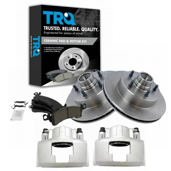 TRQ Front Brake Pad & Rotor Kit Brake Caliper Brake Pads Brake Rotor Ceramic Fits Select 1990-2002 Chevrolet Astro GMC Safari